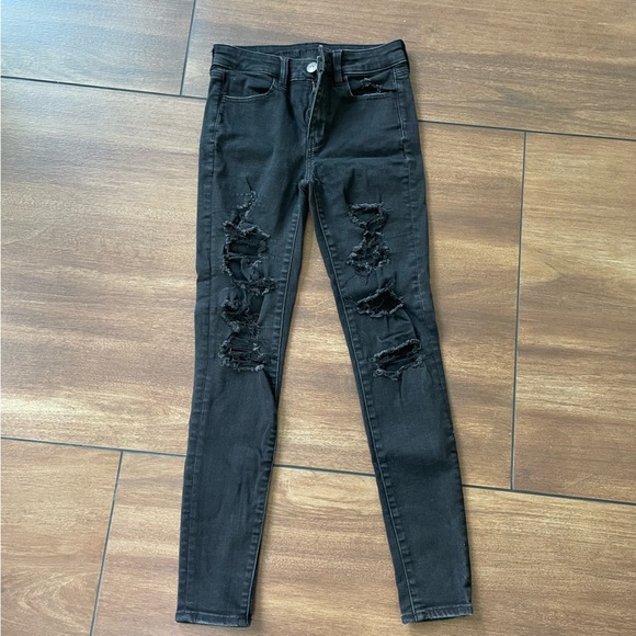 American Eagle distressed Hi Rise denim jeggings, size 4 - Picture 1 of 6